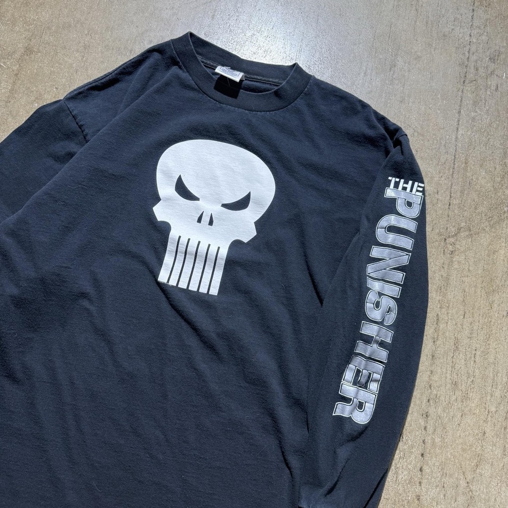The Punisher Shirt Mens Large Black Long Sleeve Marvel Skull Graphic Tee T-Shirt - Picture 2 of 5